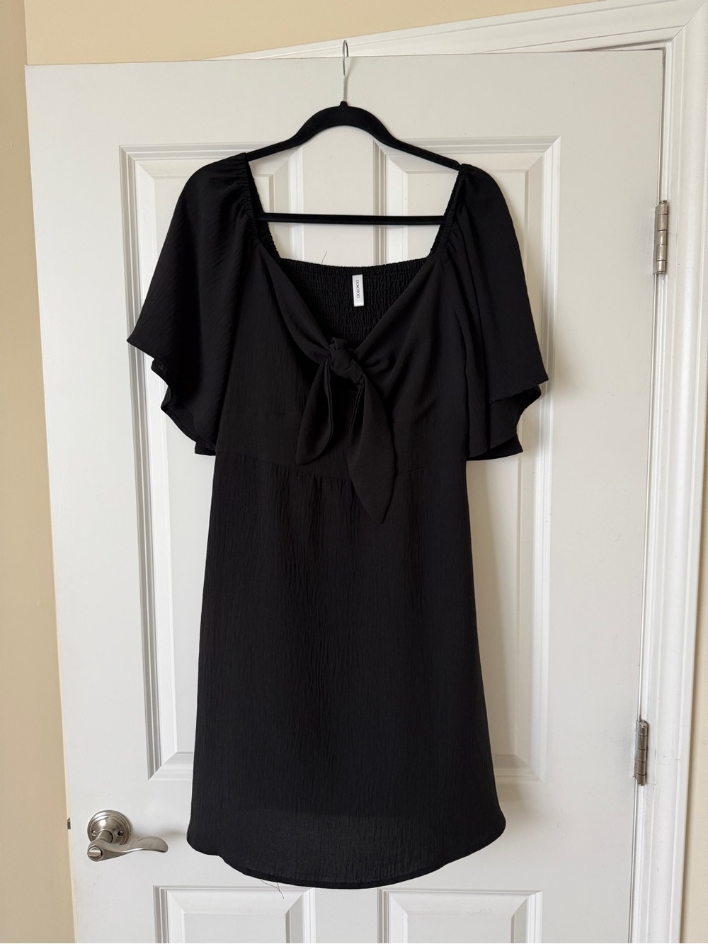 Black Tie-Front Flutter Sleeve Dress